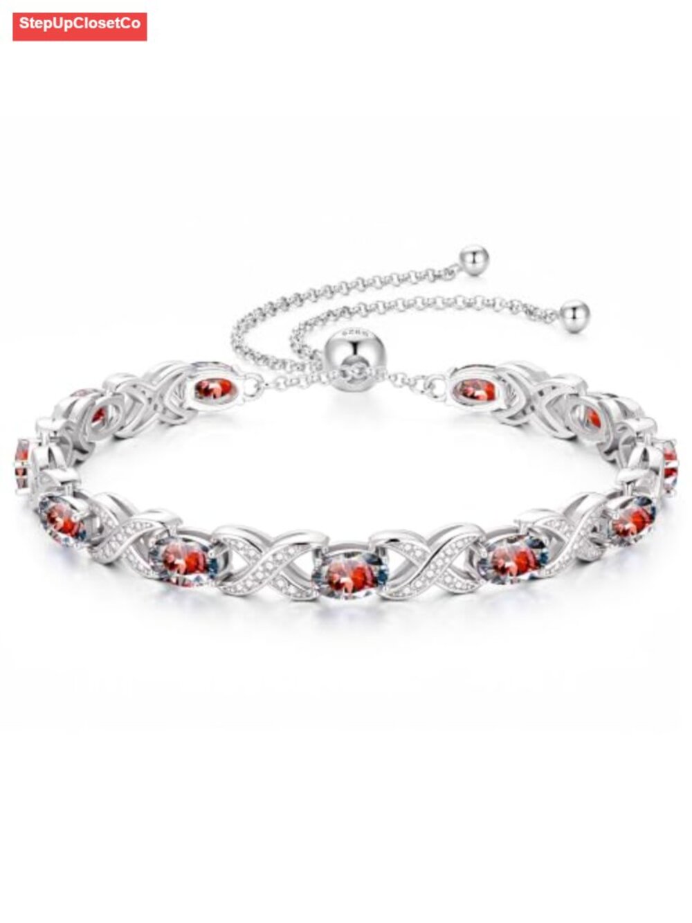 Sterling Silver Tennis Bracelet with Birthstone, Adjustable 5.5-10.5, Gift Box